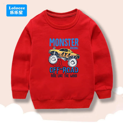 Off-Road Car Print Sweatshirts Long-sleeved Tops Boys Child