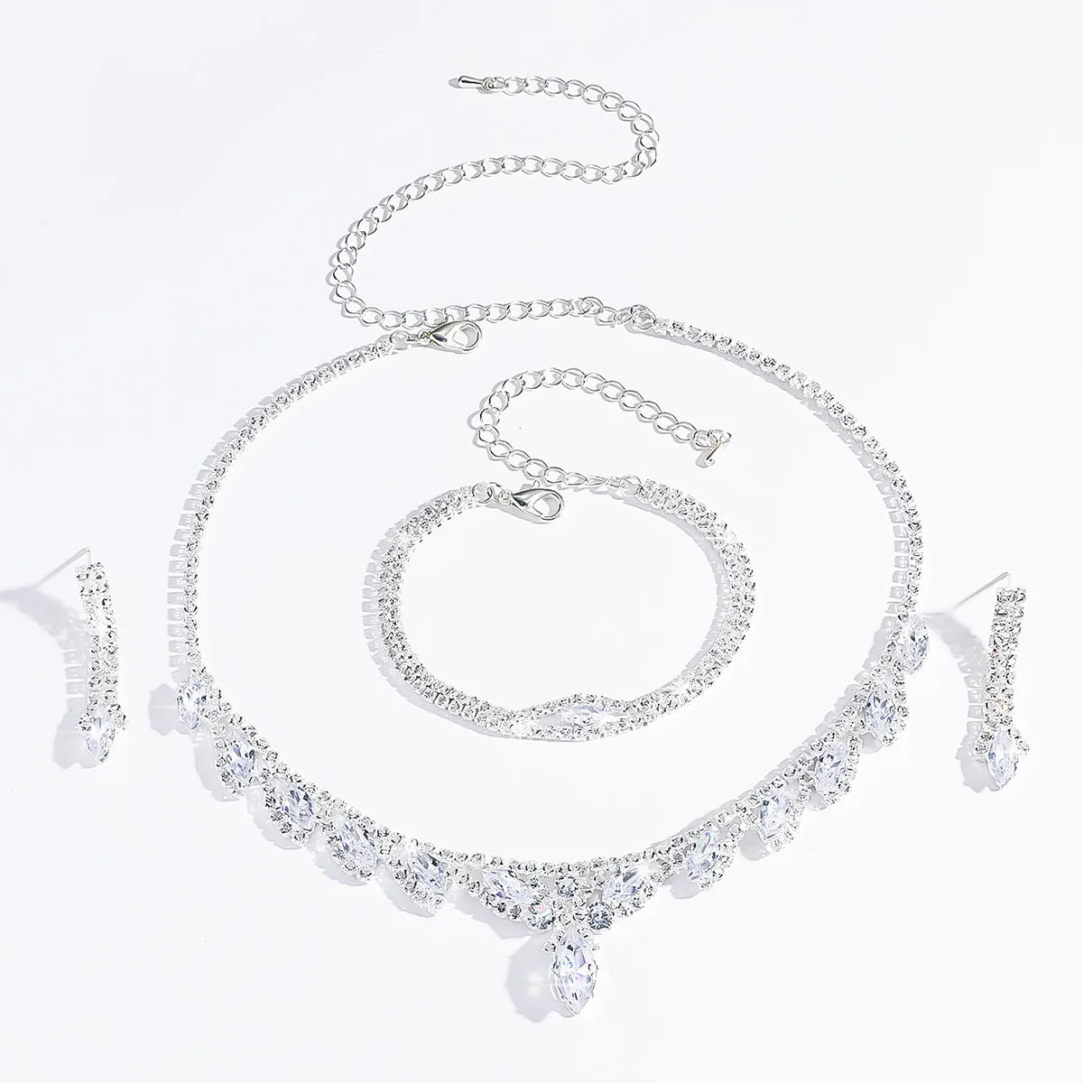 Fashion Micro inlaid Copper Zircon Petal Necklace Earrings Bracelet