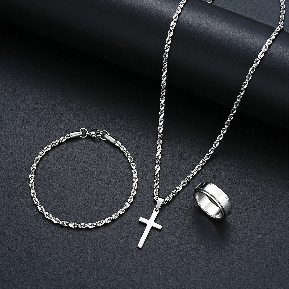 Stainless Steel Simple Jewelry Set For Men Women Fashion Silver