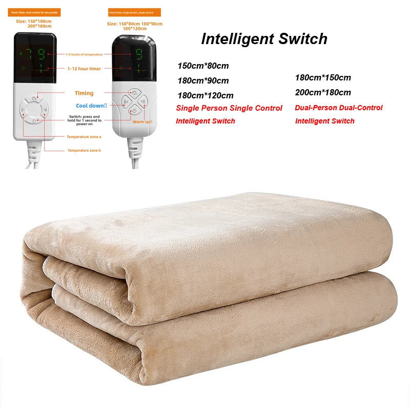 Khaki Heated Blanket with UK EU Plug Safety Certified Single
