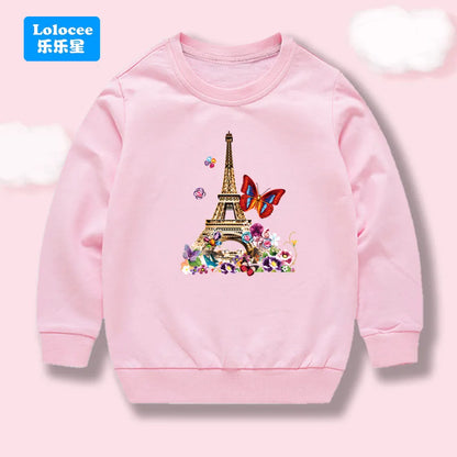 Autumn Kids Sweatshirt Flowers and Butterfly Eiffel Tower Printed