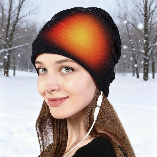 Heat Hat Knitted Beanie Hat Neck Warmer Electric Rechargeable