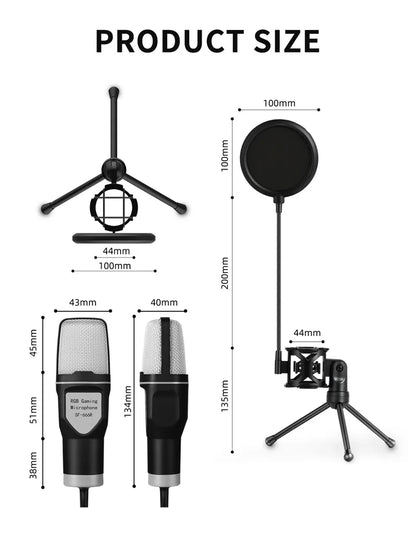 USB Microphone RGB Microfone Condensador Wire Gaming