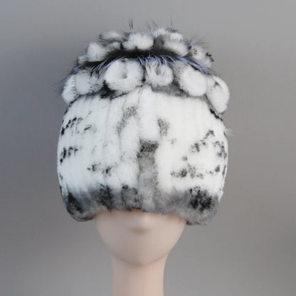 Fur Hats for Women Winter Real Rex Rabbit Hat Fox Fur Knit Female