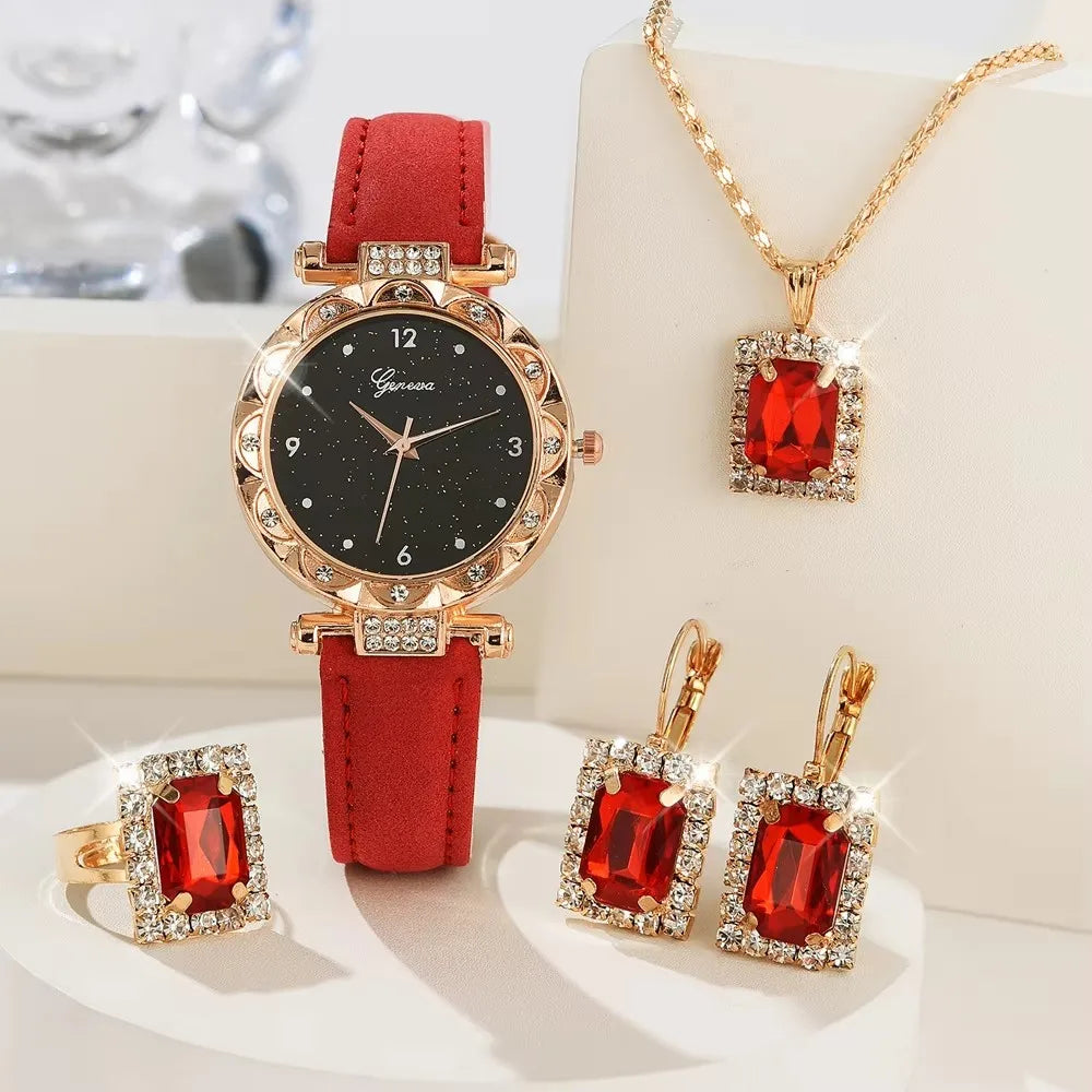 Womens Watches 5Pcs Set Luxury Rhinestone Women Fashion