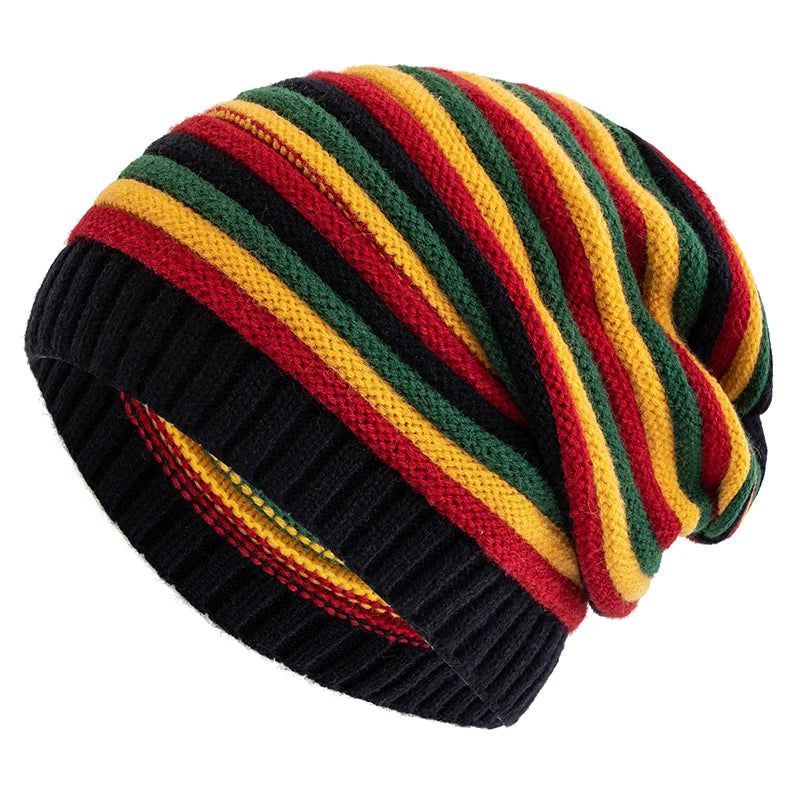 Winter Striped Knitted Beanie Hat – Warm &amp; Stylish Casual Cap