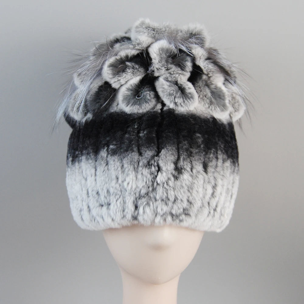 Fur Hats for Women Winter Real Rex Rabbit Hat Fox Fur Knit Female