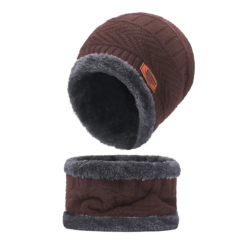 Winter Hat For Men Fleece Scarf Women Neck Leather Knitted