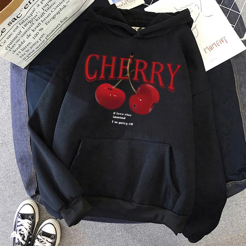 Cherry Love Long Sleeve Pocket Hoodies Funny Gothic Sweatshirt