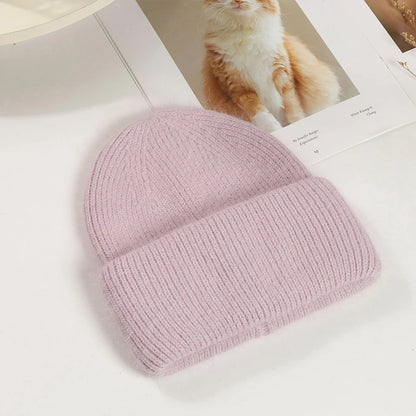 Winter Hats Woman Soft Knit Beanie Warm Rabbit Fur Hat Solid