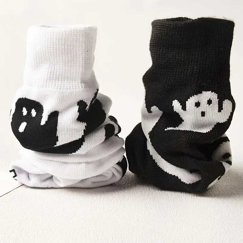 Black  White Halloween Mid-Calf Socks - Trendy Women's Socks