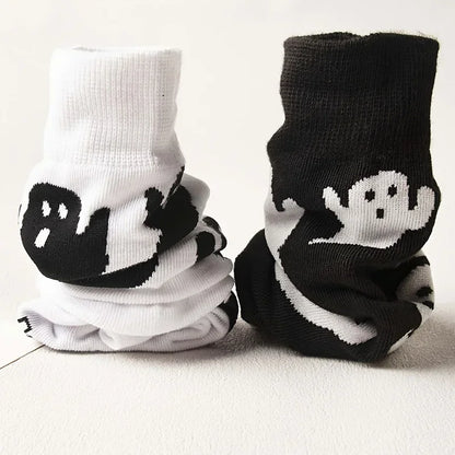 Black  White Halloween Mid-Calf Socks - Trendy Women's Socks