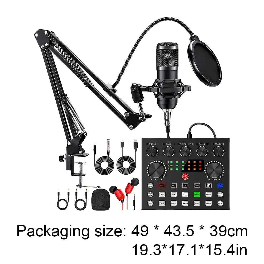 Podcast Sound Card Set Professional Audio Condenser Mic Studio
