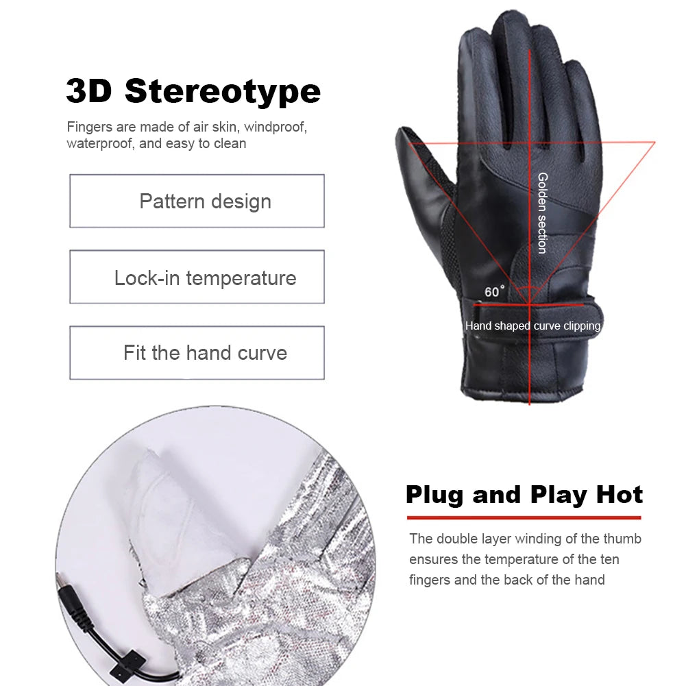 Motorcycle Winter Heated Gloves 12V Heating Thermal Gloves