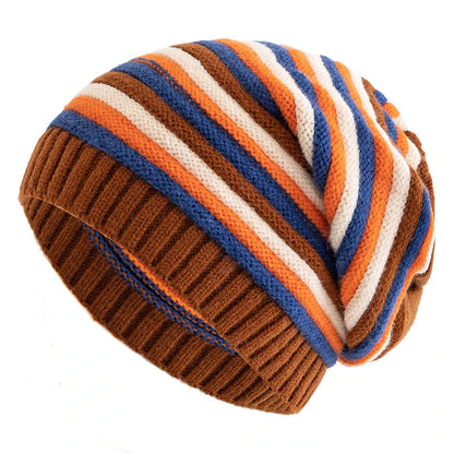 Winter Striped Knitted Beanie Hat – Warm &amp; Stylish Casual Cap