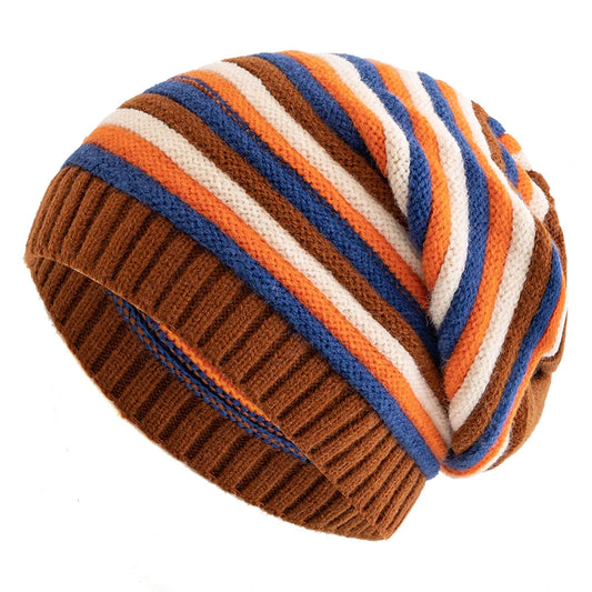 Winter Striped Knitted Beanie Hat – Warm &amp; Stylish Casual Cap
