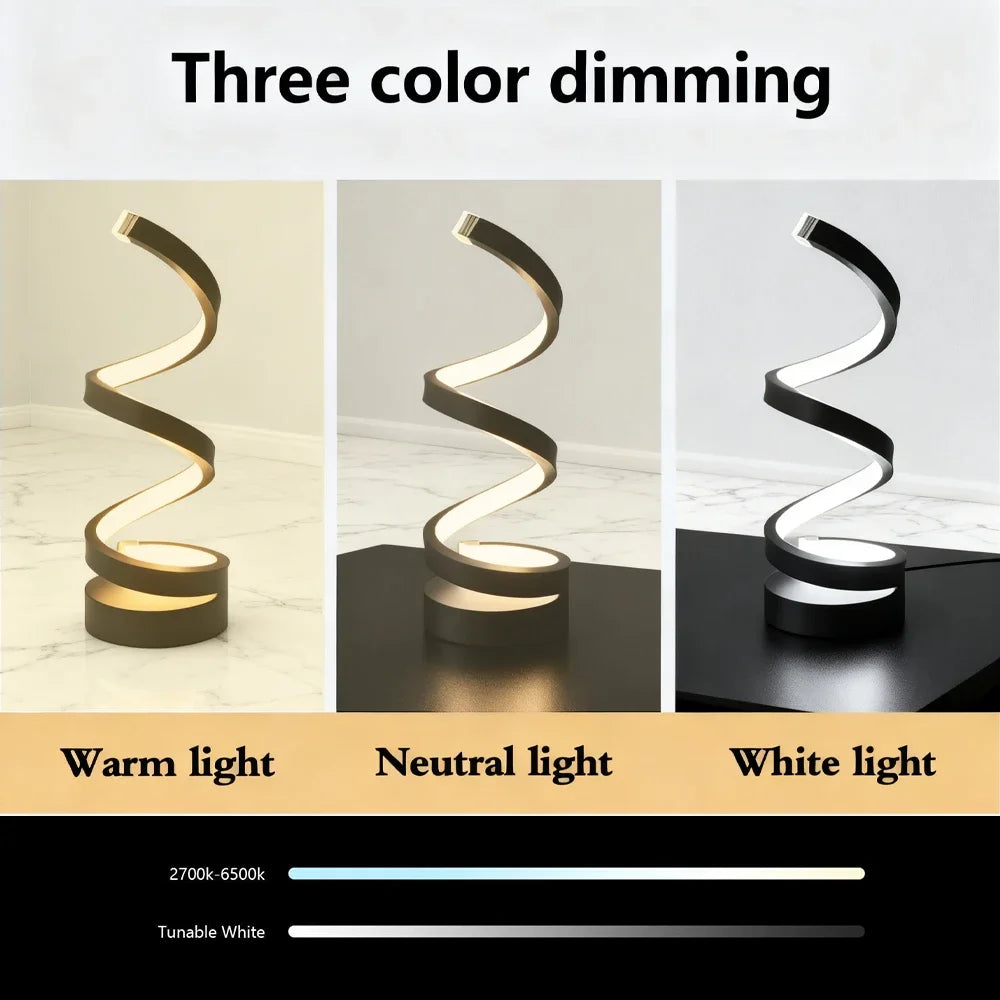 Modern Spiral Table LED Night Light Dimmable Table Lamp Living