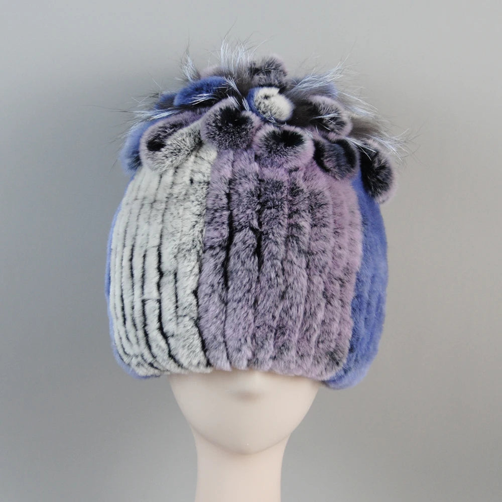 Fur Hats for Women Winter Real Rex Rabbit Hat Fox Fur Knit Female