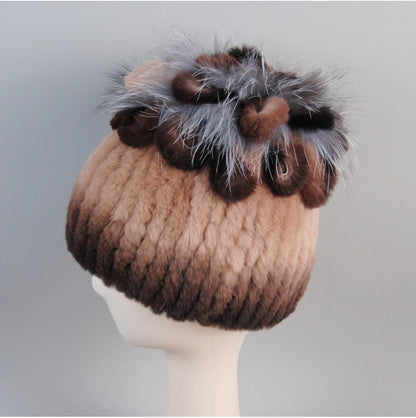 Fur Hats for Women Winter Real Rex Rabbit Hat Fox Fur Knit Female