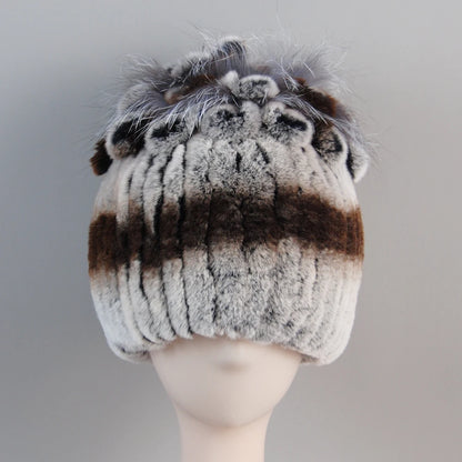 Fur Hats for Women Winter Real Rex Rabbit Hat Fox Fur Knit Female