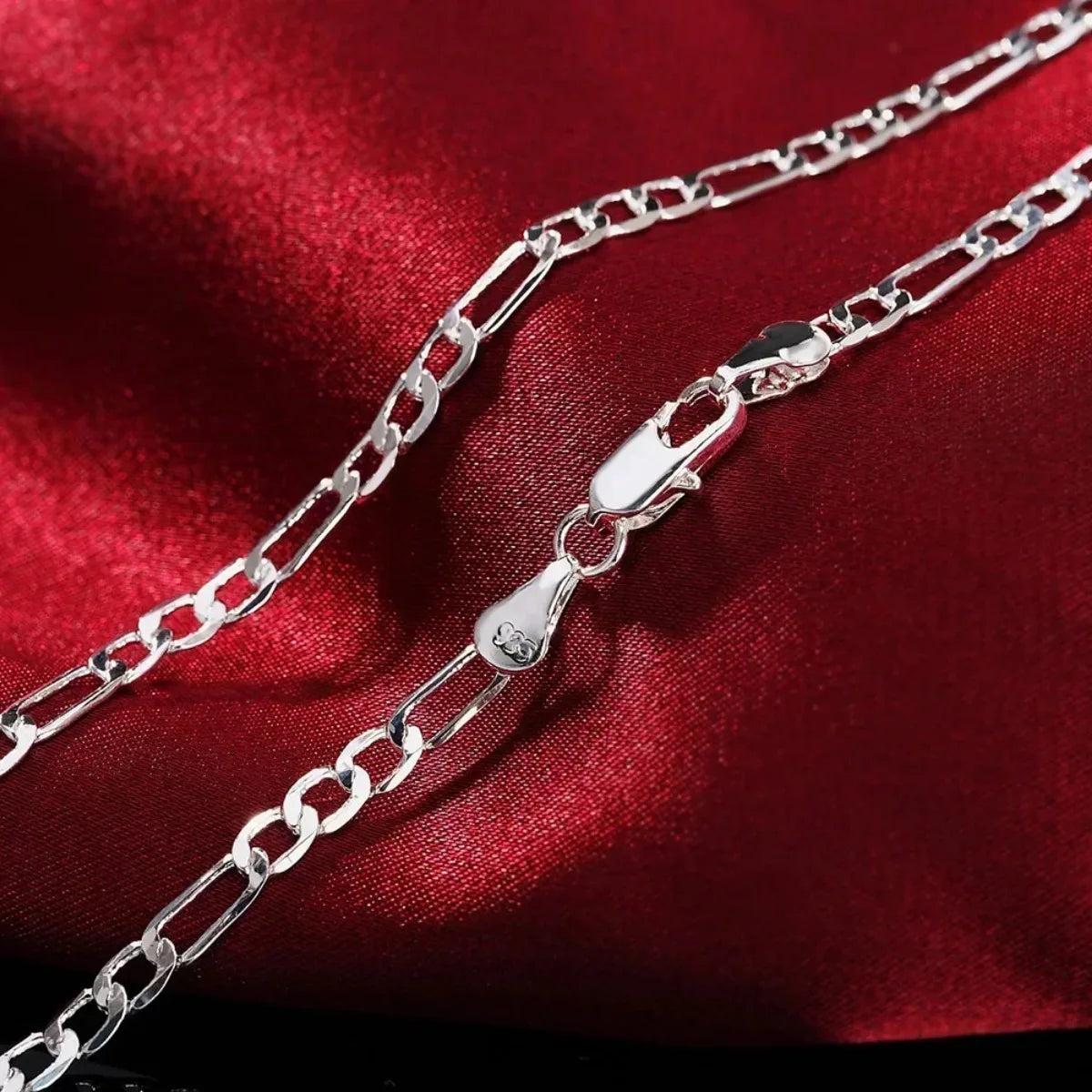 Silver-plated 4MM Chain Bracelet 18-24 Inches Man Figaro Necklace