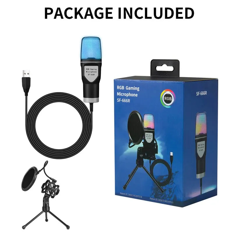 USB Microphone RGB Microfone Condensador Wire Gaming