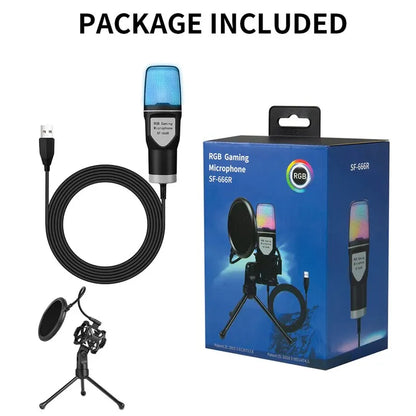 USB Microphone RGB Microfone Condensador Wire Gaming