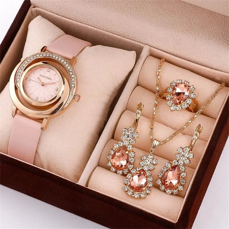 Luxury Watch Women Ring Necklace Earring Rhinestone Fashion