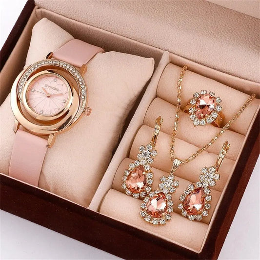 Luxury Watch Women Ring Necklace Earring Rhinestone Fashion
