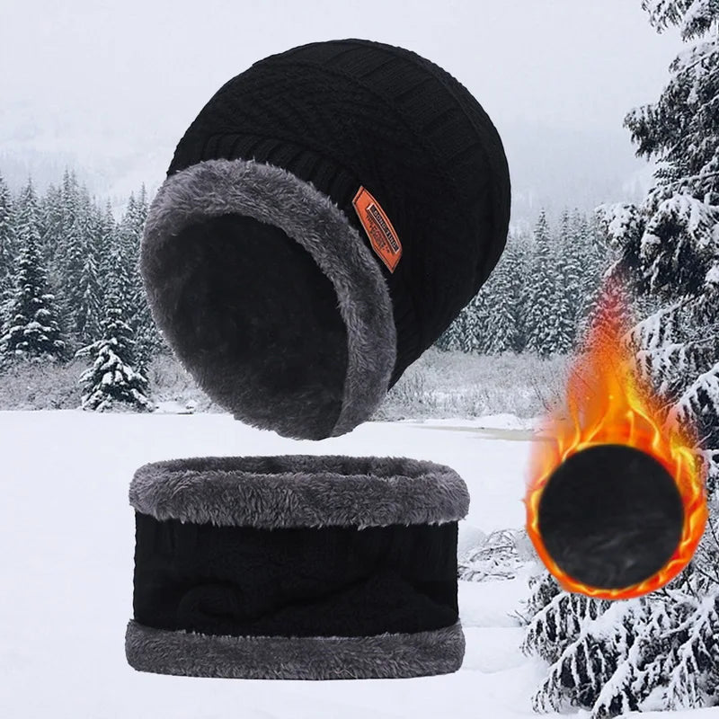 Winter Hat For Men Fleece Scarf Women Neck Leather Knitted