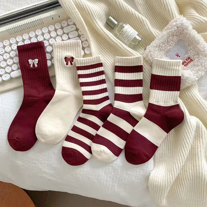Women's Cherry Color Trendy Striped Autumn and Winter