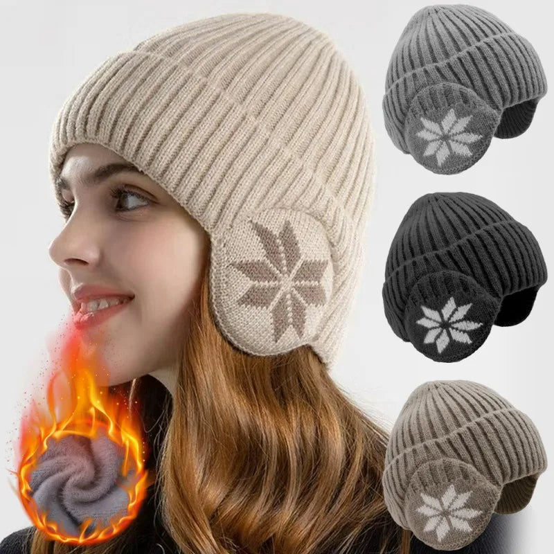 New Outdoor Women Men Winter Knitted Hat Plush Warm Peaked