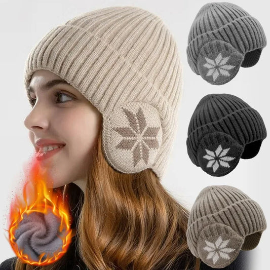 New Outdoor Women Men Winter Knitted Hat Plush Warm Peaked