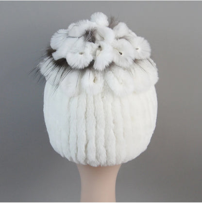 Fur Hats for Women Winter Real Rex Rabbit Hat Fox Fur Knit Female