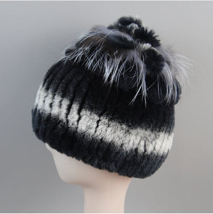 Fur Hats for Women Winter Real Rex Rabbit Hat Fox Fur Knit Female