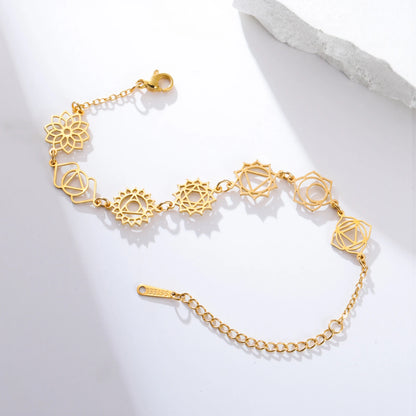 Skyrim 7 Chakras Yoga Charm Bracelet Stainless Steel Gold