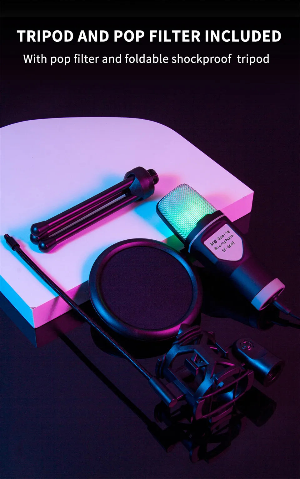 USB Microphone RGB Microfone Condensador Wire Gaming