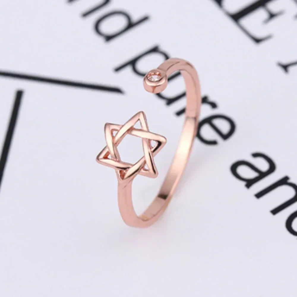 YILUOCD Hollow Hexagon Zircon Jewish Ring for Women Magen