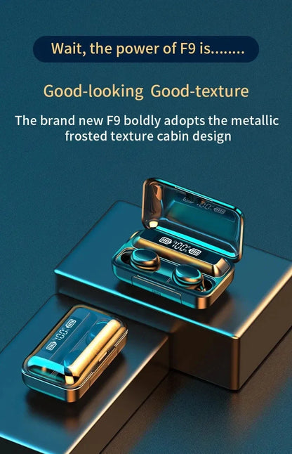 F9 Wireless Bluetooth Headphones Tws Waterproof Earbuds Earphones