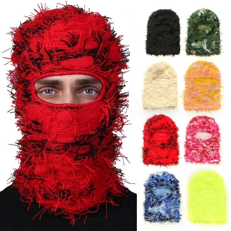 New Hip Hop Balaclava Distressed Knitted Caps Full Face Ski Mask