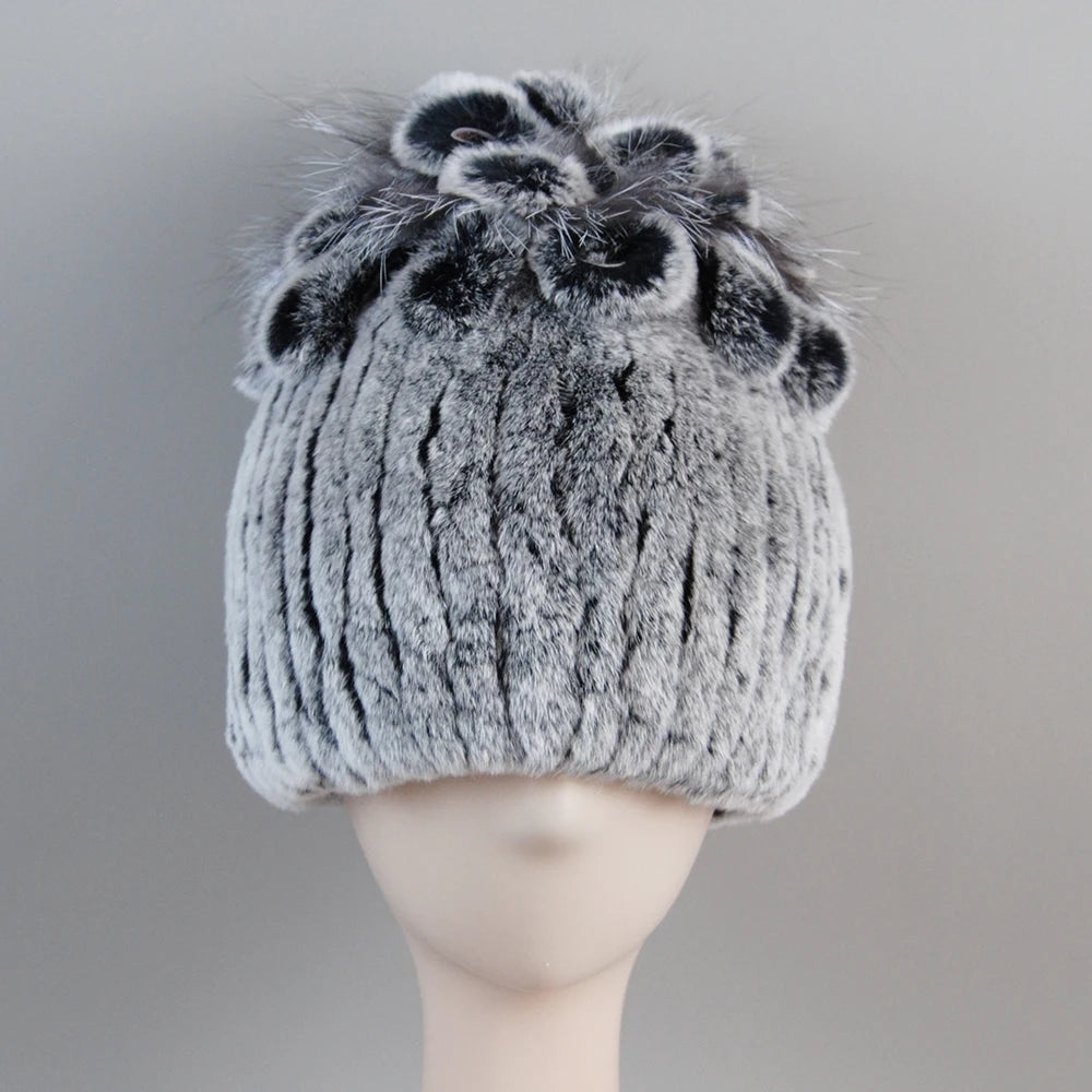 Fur Hats for Women Winter Real Rex Rabbit Hat Fox Fur Knit Female