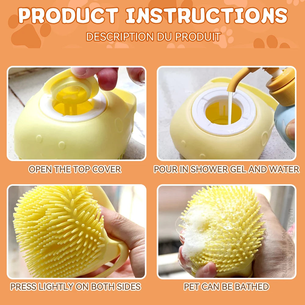 Dog Bathing Brush Pet Massage Brush Shampoo Dispenser