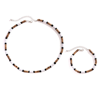 KunJoe 2pcs/set Vintage Natural Soft Clay Beads Bracelet Necklace