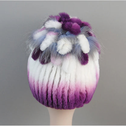 Fur Hats for Women Winter Real Rex Rabbit Hat Fox Fur Knit Female