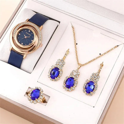 Luxury Watch Women Ring Necklace Earring Rhinestone Fashion