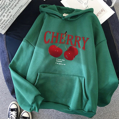 Cherry Love Long Sleeve Pocket Hoodies Funny Gothic Sweatshirt