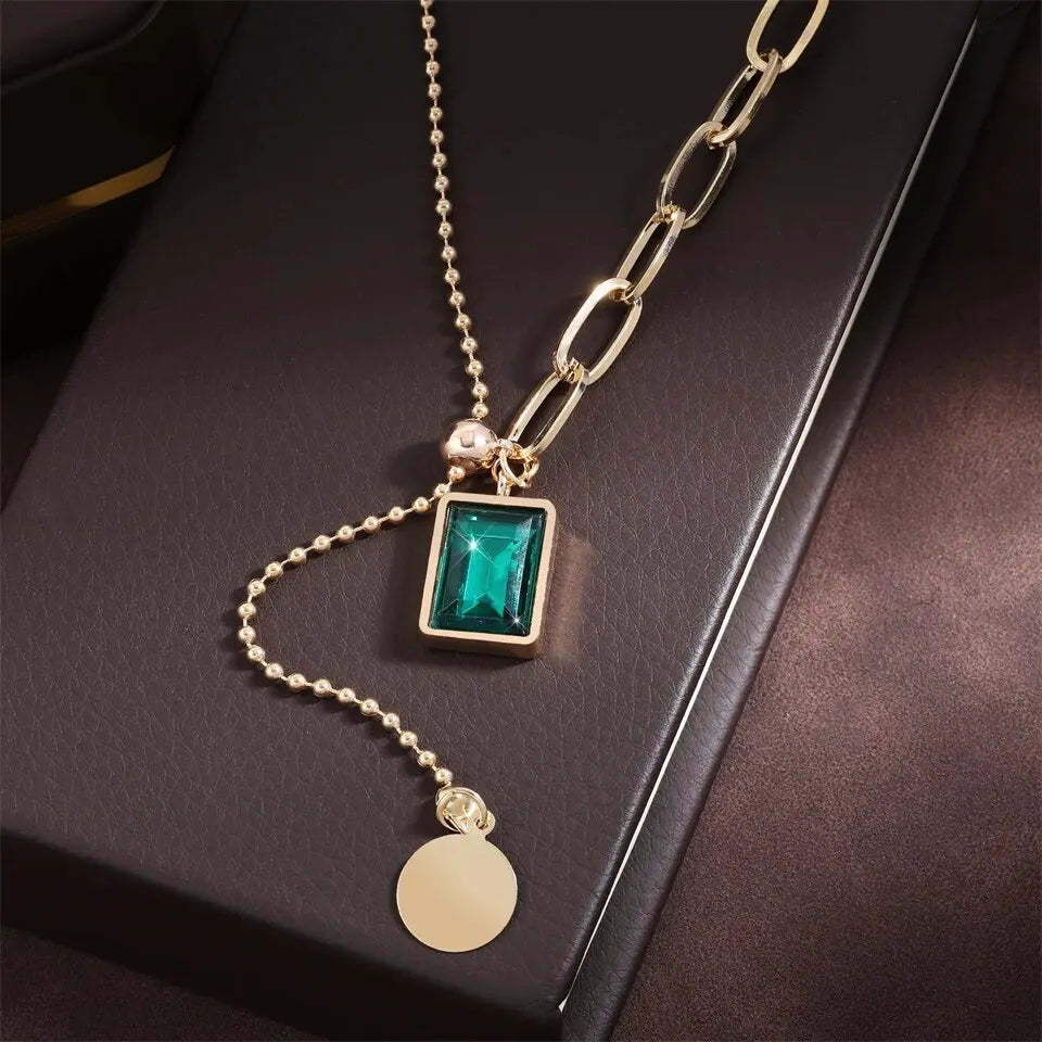 Stainless Steel Green Zirconia Pendant Necklaces For Women