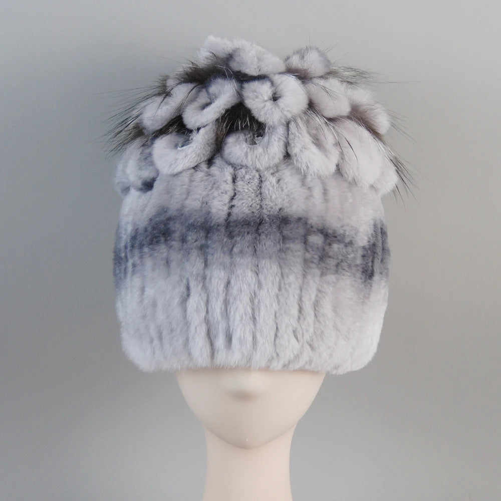 Fur Hats for Women Winter Real Rex Rabbit Hat Fox Fur Knit Female