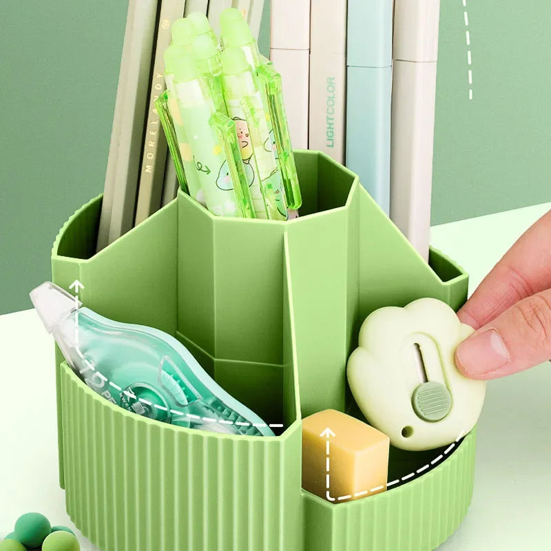 Desktop Stationery Organizer 5 Slots Stationery Storage Box 360 Degree Rotating Cute Pencil Cup Pot for Home Office School