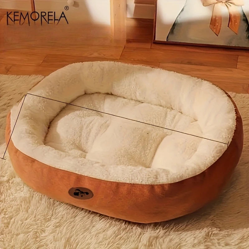 Plush Oval Pet Bed for Dogs and Cats, Thickened achine Washable